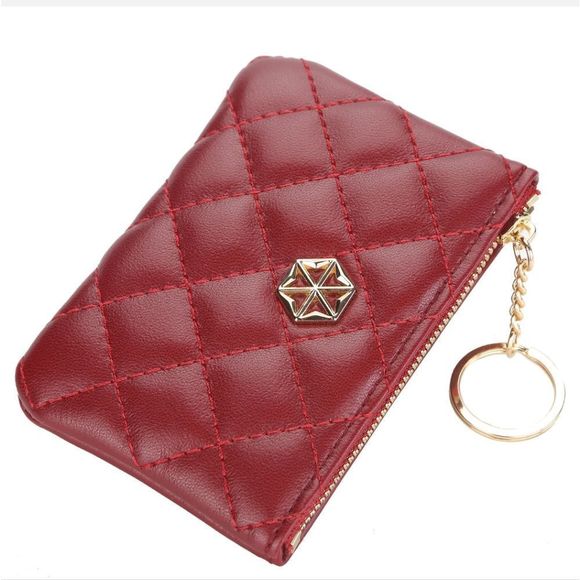 Women's Vegan Leather Zip Change Coin Purse Card Wallet with Keychain Ring Gifts - Picture 6 of 8